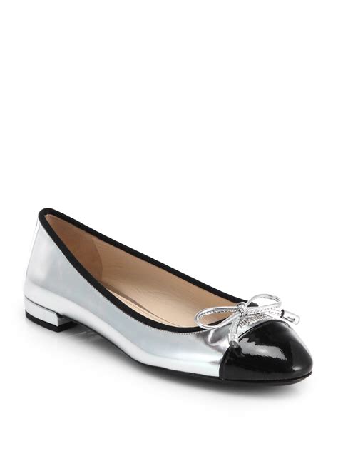 prada silver and black heels|Prada ballet flats.